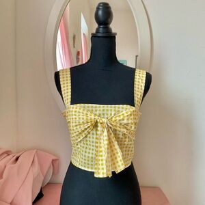 Zara Yellow Gingham Bow-Tie Women Top